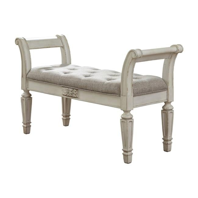 46 in. Tufted Fabric Padded Wooden Accent Bench, Antique White