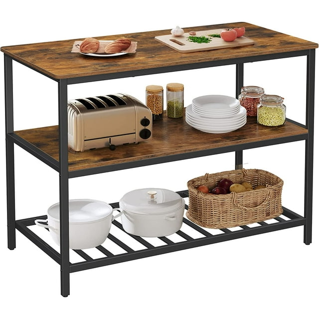 47.2 Inches Kitchen Island with 3 Shelves Kitchen Storage Shelf Kitchen Baker’s Rack with Large Worktop