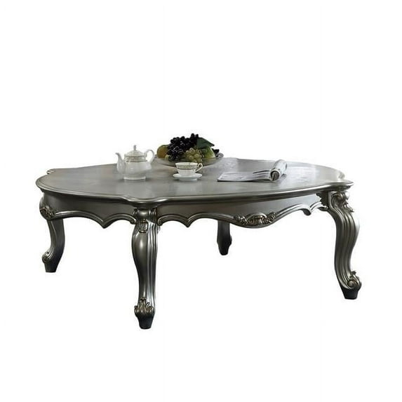 47 Antique Platinum Wood Poly Resin Coffee Table