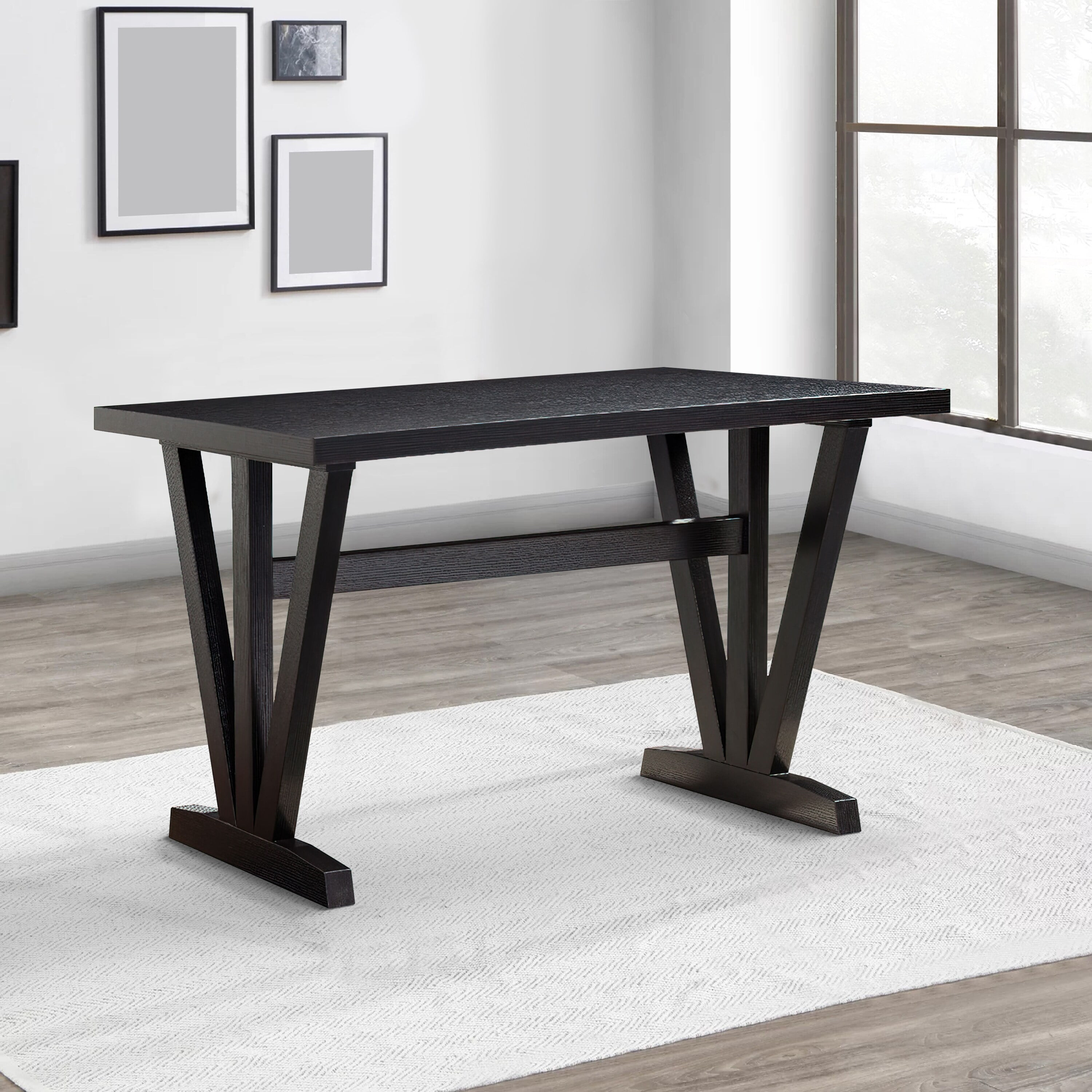 Maykoosh Elegant Escape 47 Inch Collection Wood Dining Table, V Shaped Legs, Trestle, Dark Brown