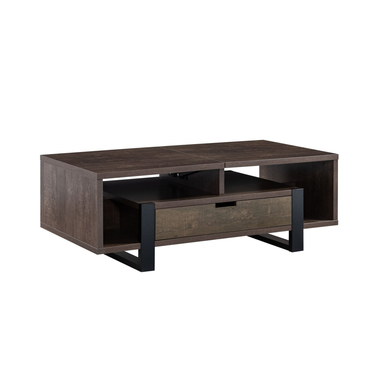 47 Inch Modern Coffee Table 1 Drawer 4 Shelves Half Lift Top Brown - Saltoro Sherpi