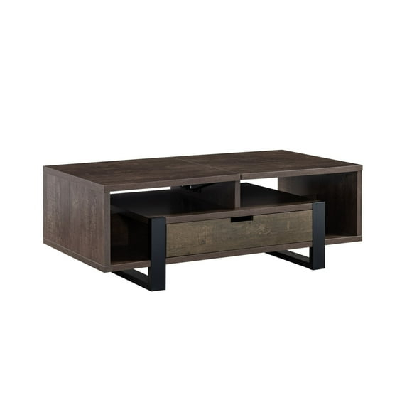 47 Inch Modern Coffee Table 1 Drawer 4 Shelves Half Lift Top Brown - Saltoro Sherpi