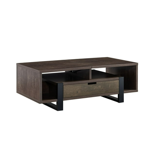 47 Inch Modern Coffee Table 1 Drawer 4 Shelves Half Lift Top Brown - Saltoro Sherpi