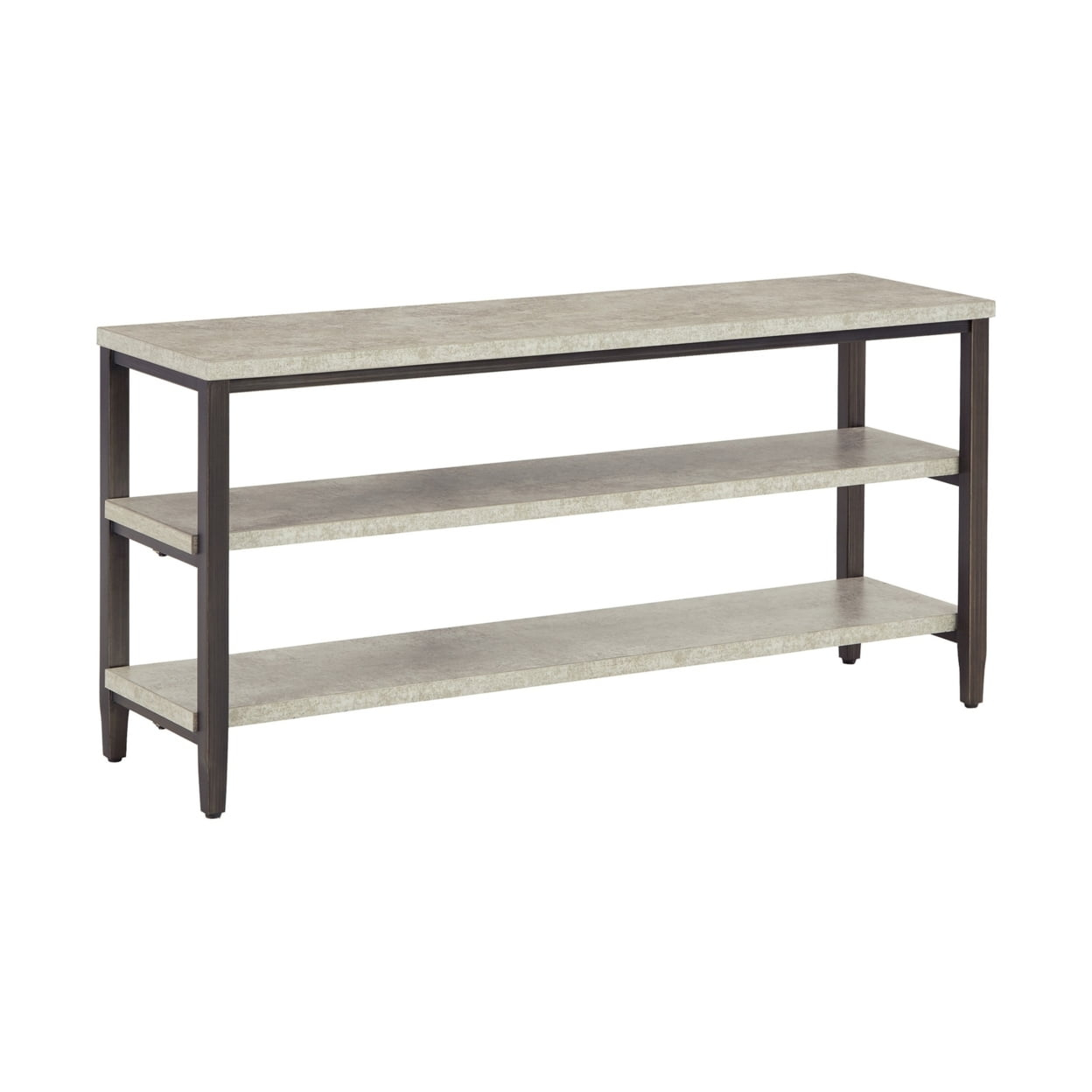 47 in. 2 Open Shelves Faux Concrete Melamine Finish Sofa Console Table, White