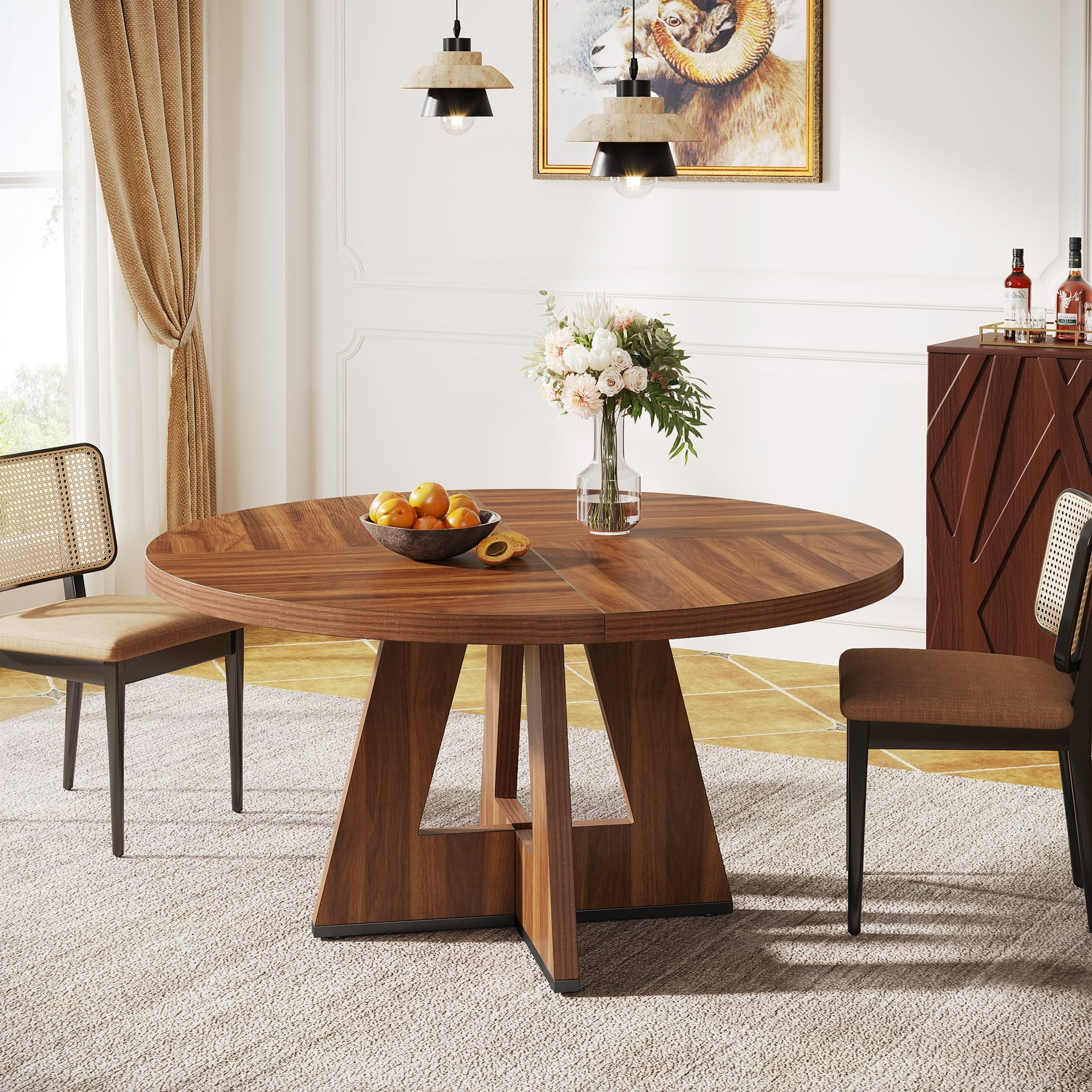 47-inch Round Dining Table Wood Dinner Table for 4-6 People Walnut