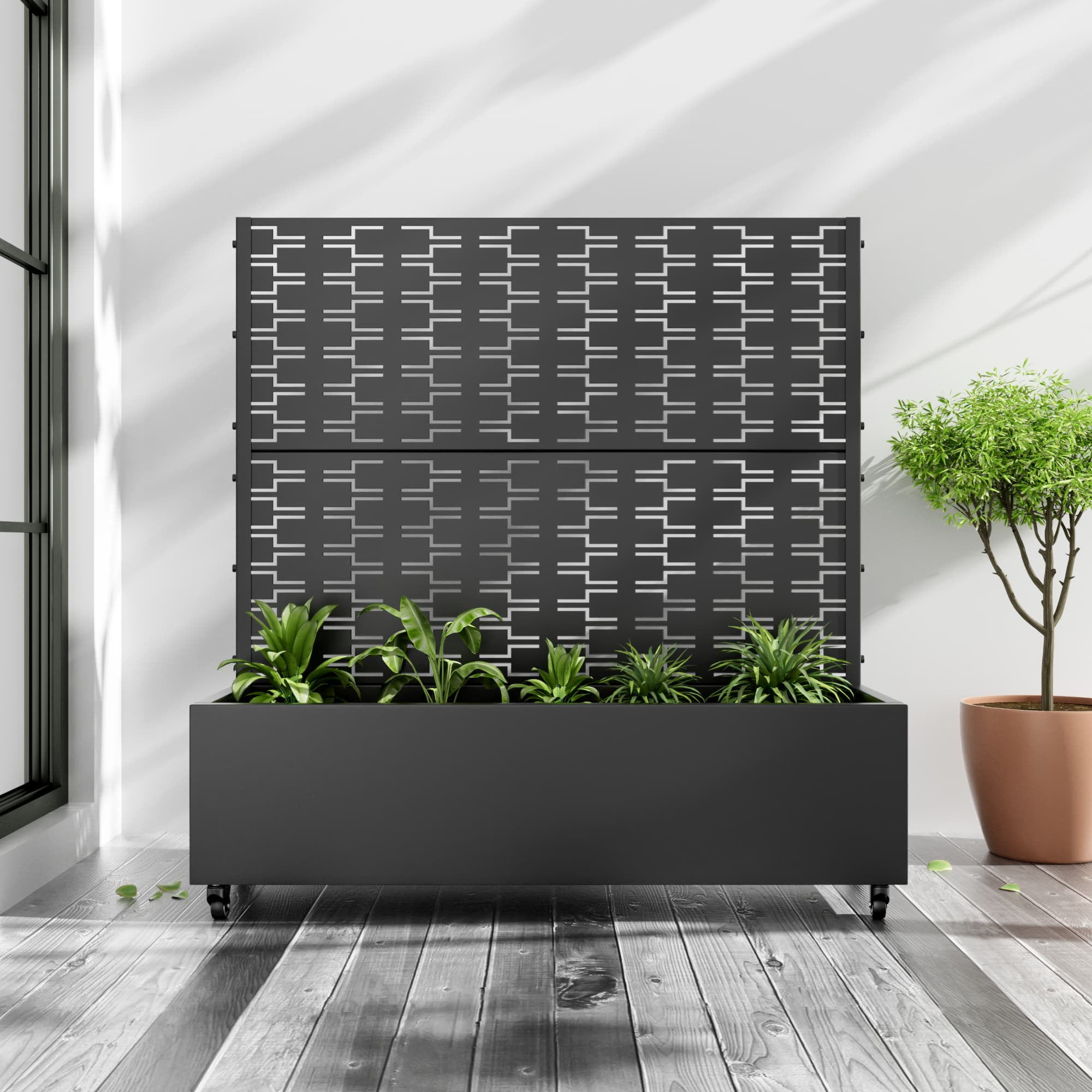 Black Metal 47" x 47" Raised Garden Bed with Trellis
