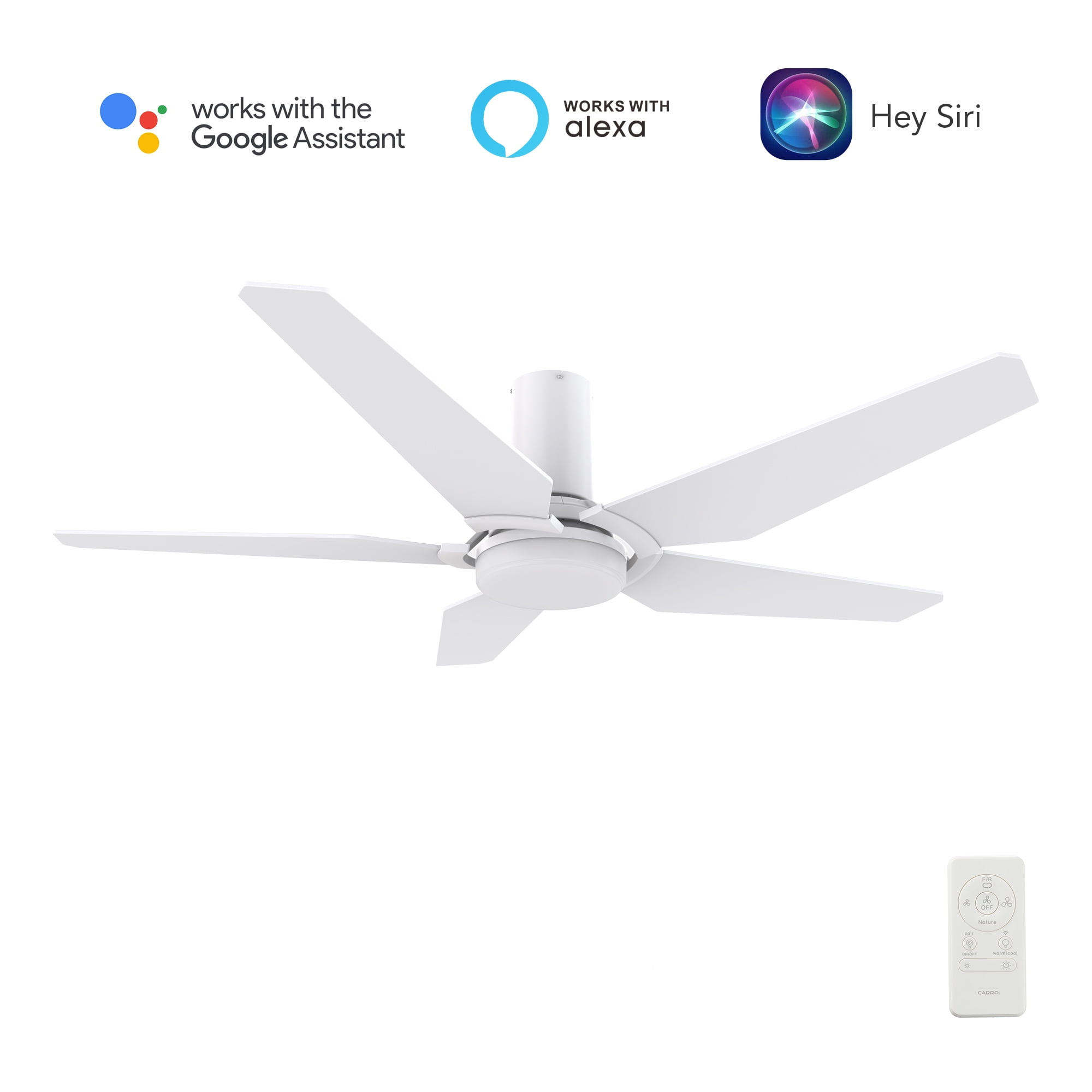 48" 5 Blade White Wifi Ceiling Fan with Light and Remote for Smart Home