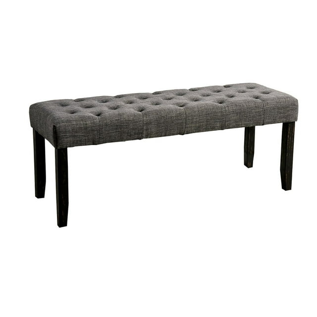 48 Inch Bench with Button Tufted Seat and Chamfered Legs, Gray - Saltoro Sherpi