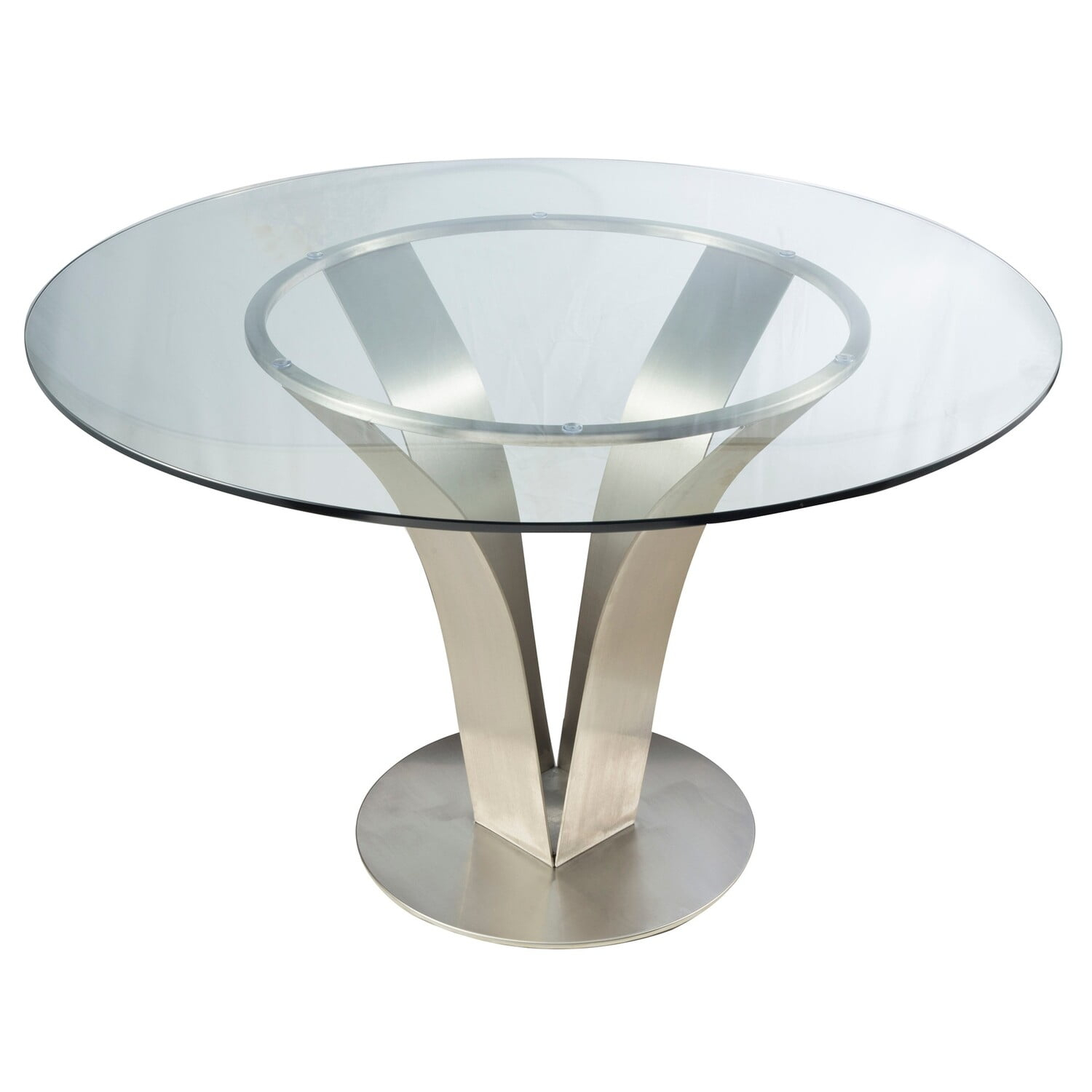 48 Inch Dining Table with Round Glass Top and Metal Base, Chrome - Saltoro Sherpi