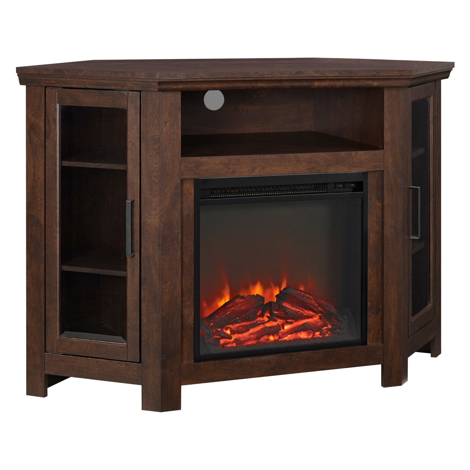 48" MDF Wood Corner Fireplace TV Stand - Traditional Brown