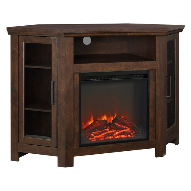 48" MDF Wood Corner Fireplace TV Stand - Traditional Brown