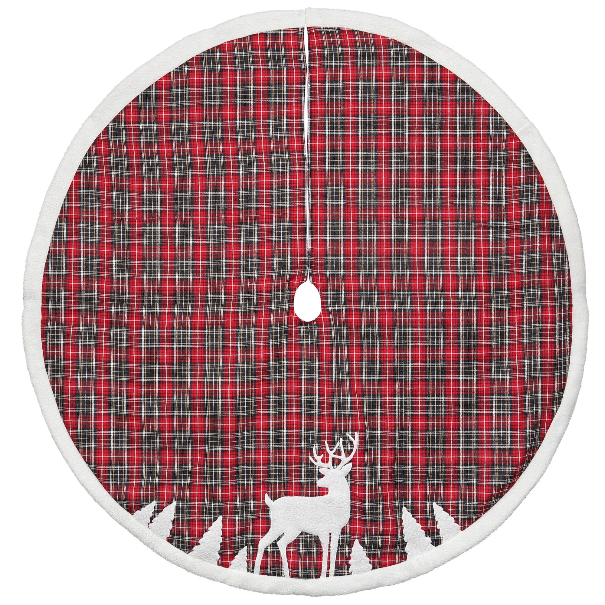 Northlight 48" Red and Black Plaid Reindeer Christmas Tree Skirt