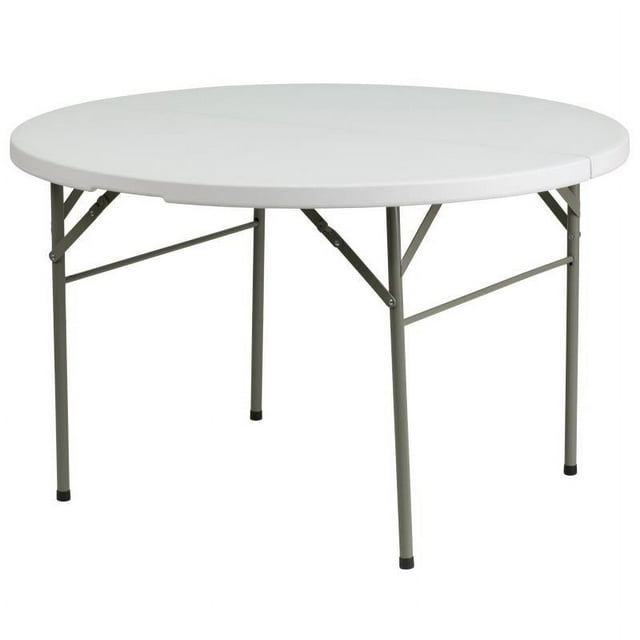 48'' Round Bi-Fold Granite White Plastic Folding Table - Heavy-Duty Plastic Folding Banquet Table