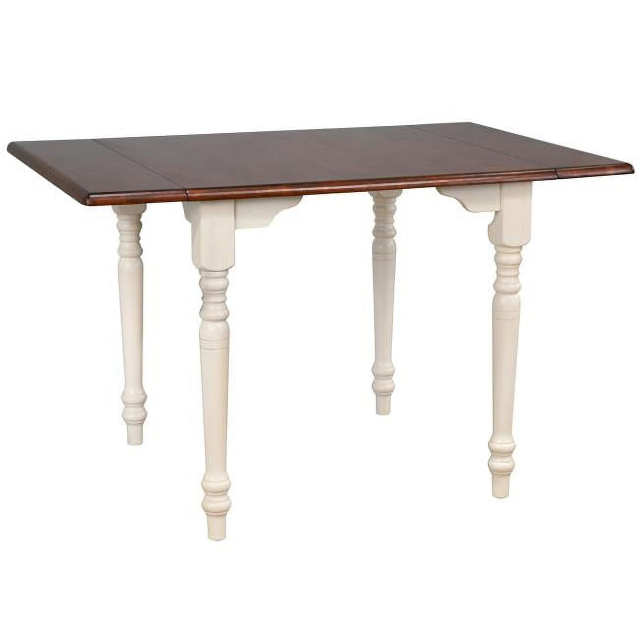 48 in. Andrews Rectangular Extendable Drop Leaf Dining Table, Antique White & Chestnut Brown Top
