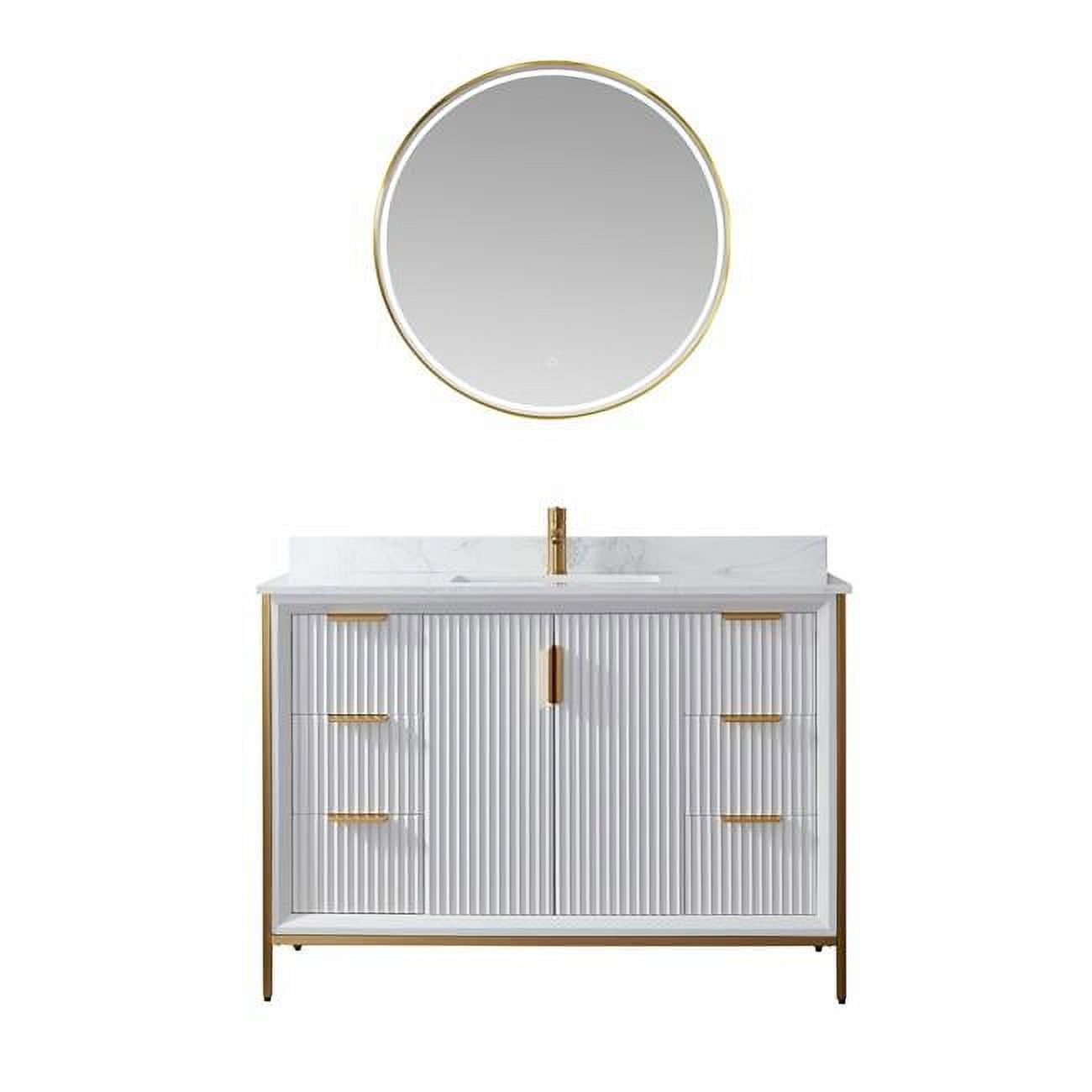 Vinnova Granada 48" White Faux Stone Top Single Vanity in White No Mirror