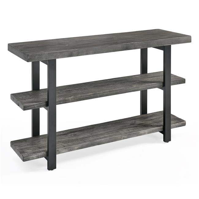 Alaterre Farmhouse Reclaimed Wood Console Table with Shelves, Slate Gray/Black