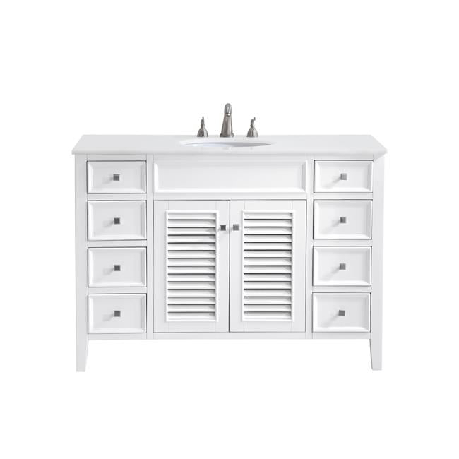 48 in. Single Bathroom Vanity with Ivory White Engineered Marble, White