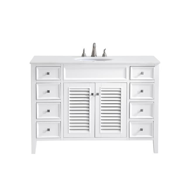 48 in. Single Bathroom Vanity with Ivory White Engineered Marble, White