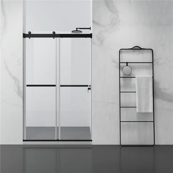 48 x 76 in. Spezia Double Sliding Frameless Shower Door, Matte Black