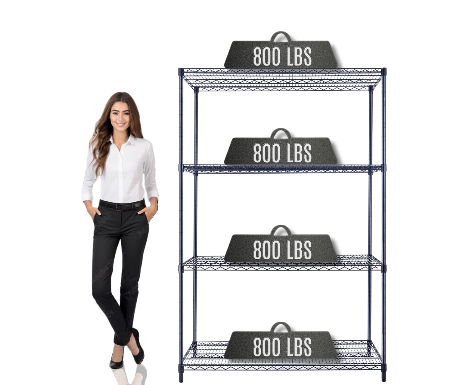 48"x24"x72" Prime Heavy Duty Black 4-Tier Wire Shelving NSF 3200 LBS MAX Capacity Storage Rack for Commercial, Hospital, School, Garage, and Kitchen Uses (with Wheels)