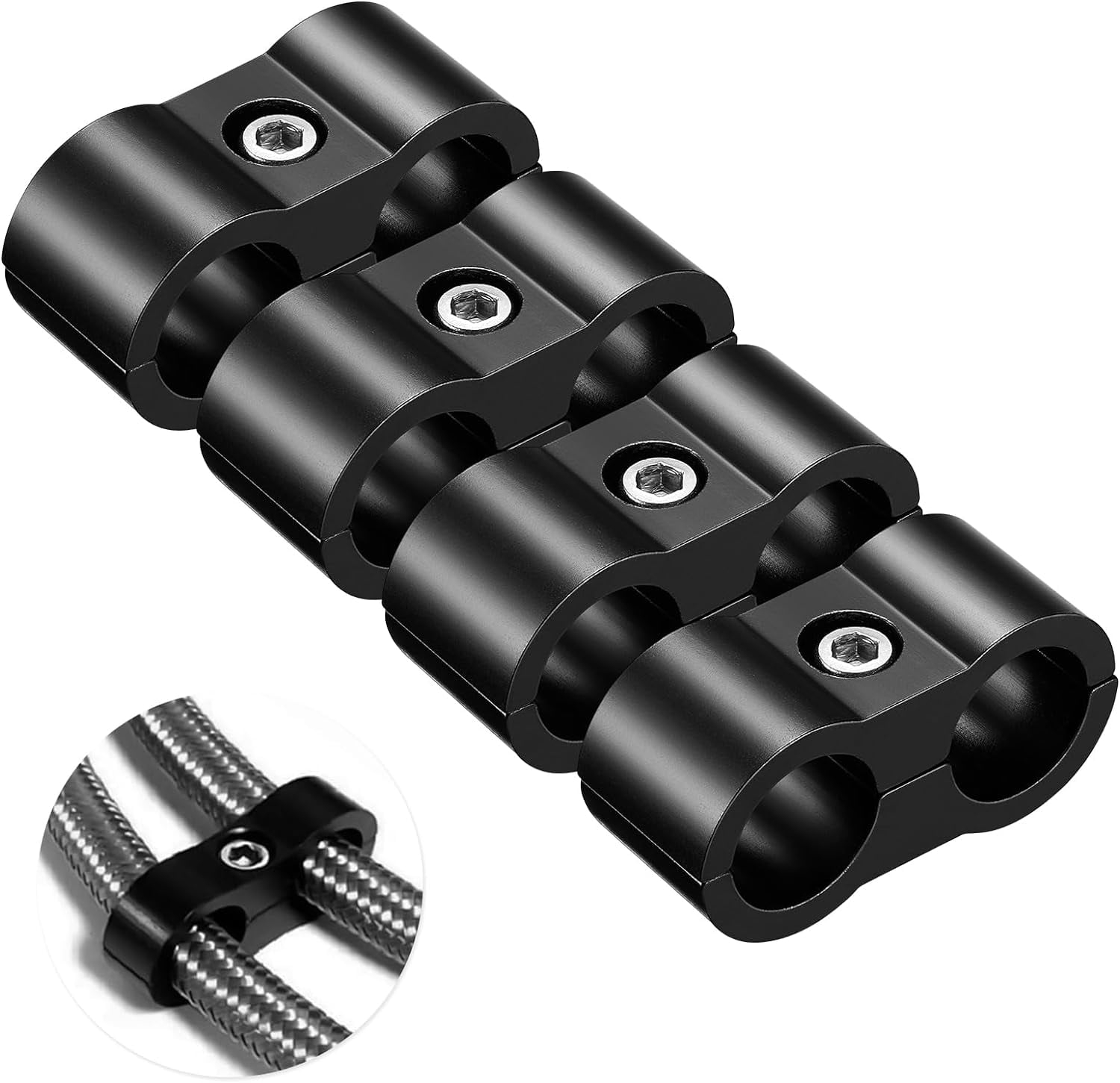 4AN Hose Separator Clamp - Fuel line Mounting Clamps,Aluminum Hose Fitting Adapter, Great for 1/4 Fuel Hose, Oil Line, Brake Line, Water Pipe and Gas Line,4Pcs