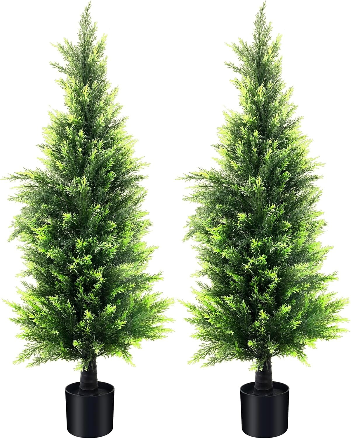 4FT 2-Pack Artificial Cedar Topiary Trees UV Resistant Potted Shrubs Fake Plants, Faux Pine Tree Plant for Home Office Garden Front Porch Patio Indoor Outdoor Party Wedding  Decor