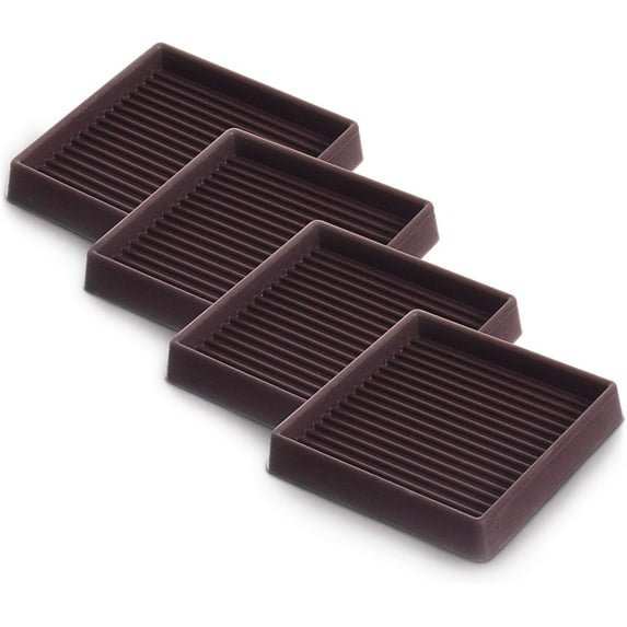 4Pcs Rubber Feet,3x3In Floor Pads for Furniture Legs,Brown Square Rubber Furniture Caster Cups,Ideal Bed Stoppers to Prevent Sliding