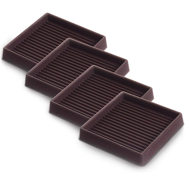 4Pcs Rubber Feet,3x3In Floor Pads for Furniture Legs,Brown Square Rubber Furniture Caster Cups,Ideal Bed Stoppers to Prevent Sliding