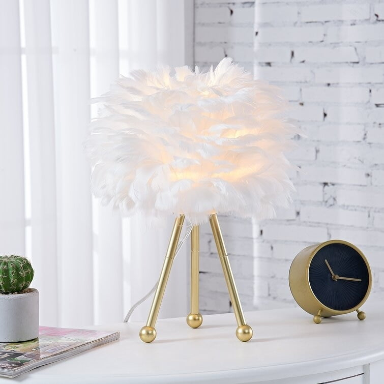 4modernhome 14.5" Tripod Feather Table Lamp White