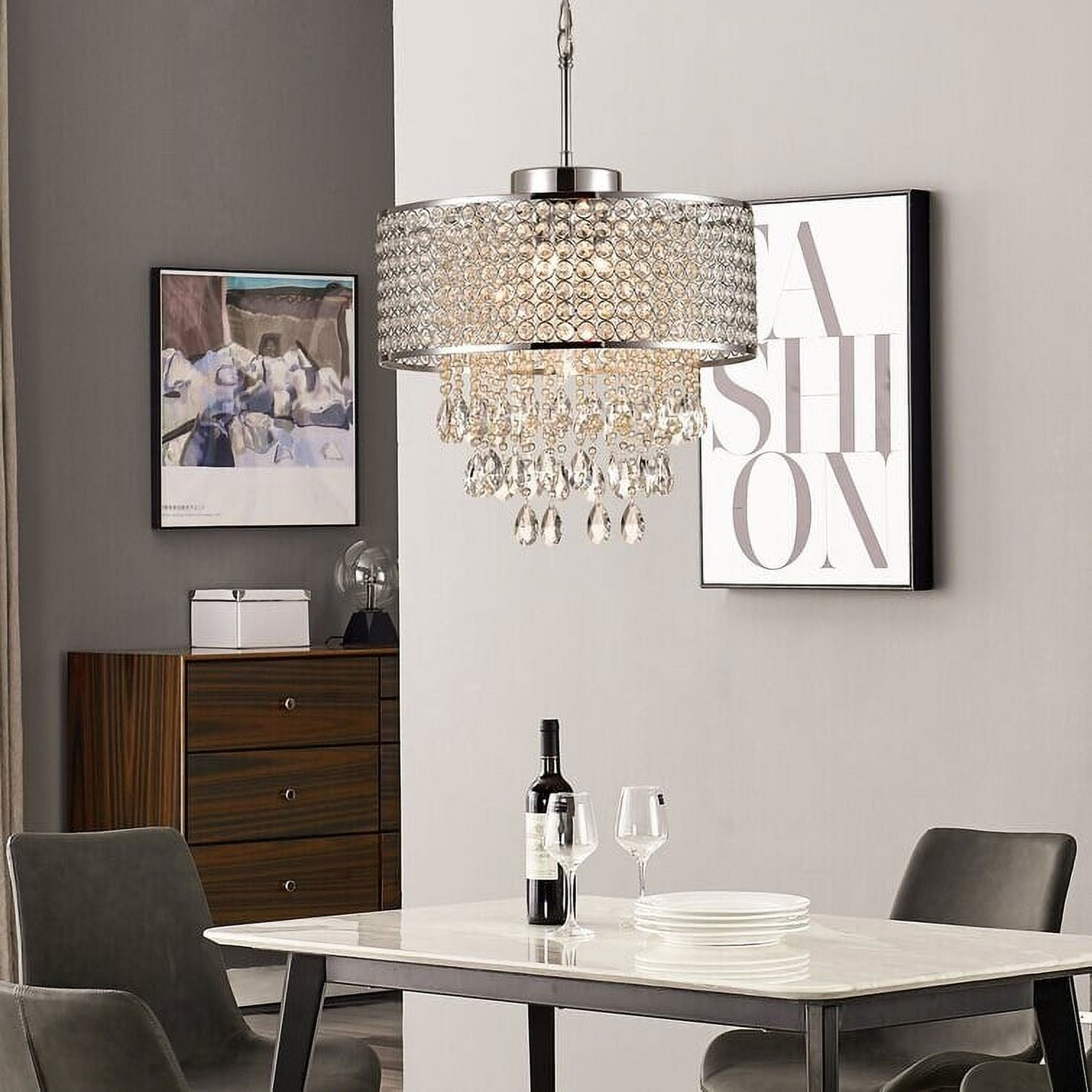 4modernhome Maxax 5 - Light Crystal Drum Chandelier with Crystal Accents - 17*17