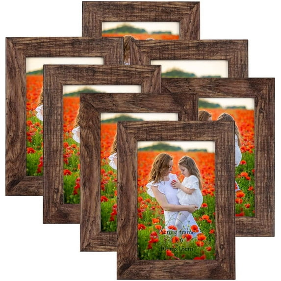 4x6 Picture Frame Set of 7, Rustic Photo Frame for Wall or Tabletop, Brown