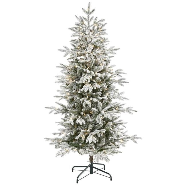 Nearly Natural 5.5’ Flocked Manchester Spruce Prelit LED Artificial Christmas Tree