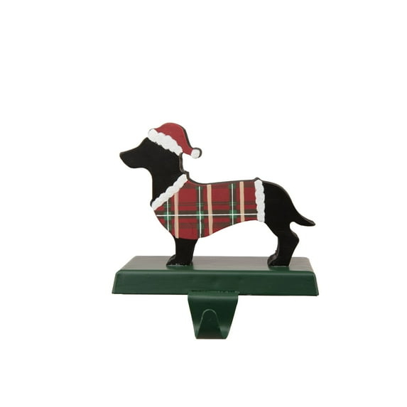 5.75" Green and Red Unique Wooden Dachshund Stocking Holder