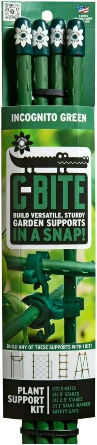 C-Bite 5-Foot Plant Support Kit | All You Need to Build A Cage, Trellis, Fence (Incognito Green)