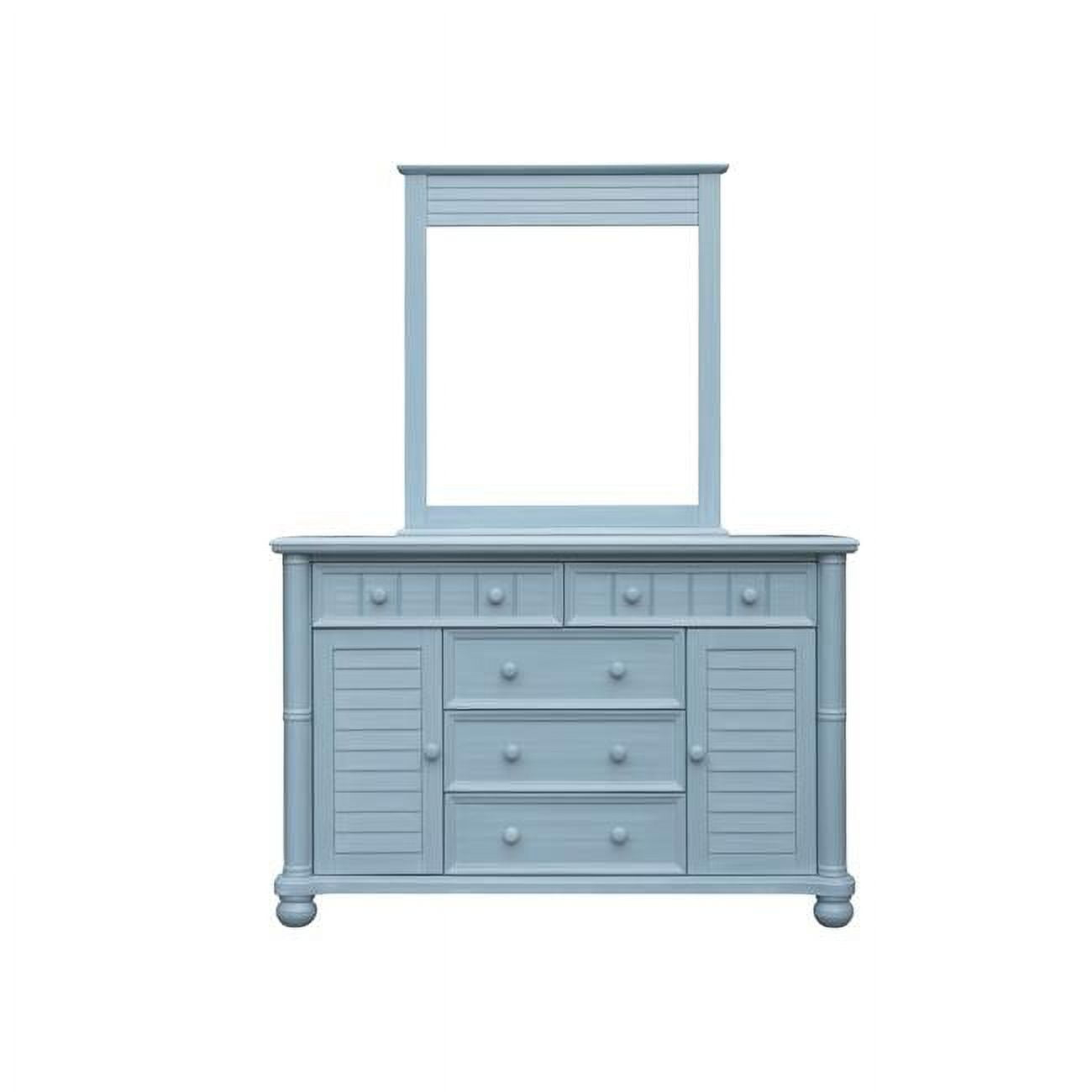 Sunset Trading Cool Breeze Coastal Wood Dresser and Mirror in Beach Blue