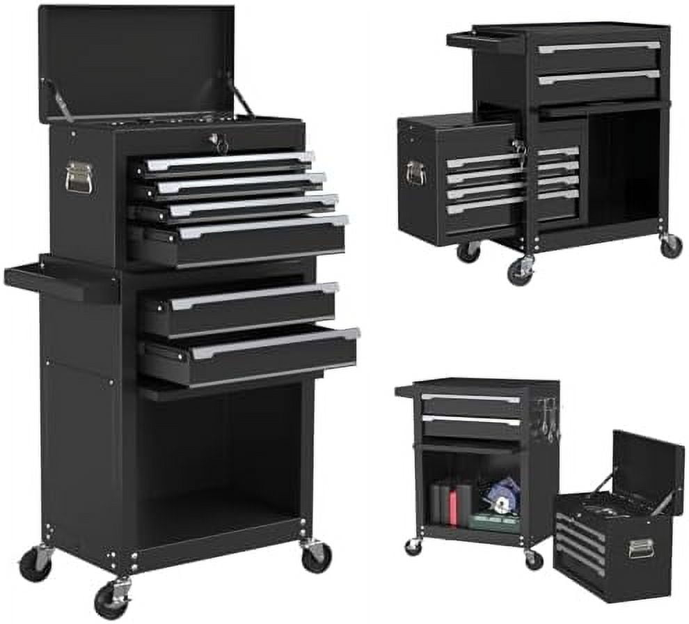 Sesslife 5-Drawer Rolling Tool Chest on Wheels, High Capacity Tool Cabinet with Drawers, Detachable Mobile Tool Box for Workshop, Garage, Mechanics and Repair Room(Black)