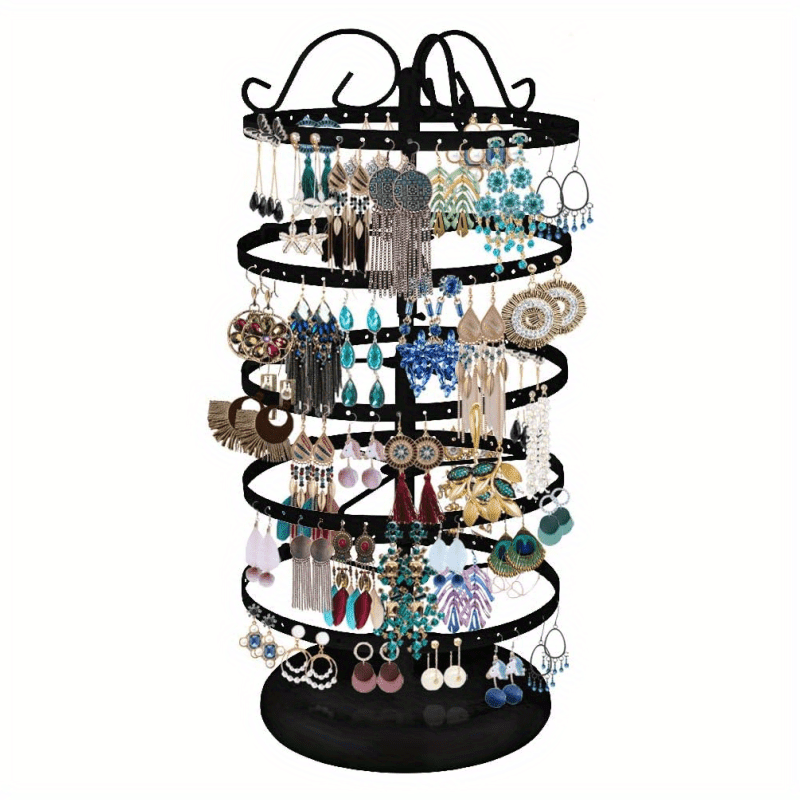 5-Layer Rotating Jewelry Organizer Stand - Effortless Storage & Display for Earrings  Studs & Pendants - Secure  Space-Saving Design in Chic Black/White