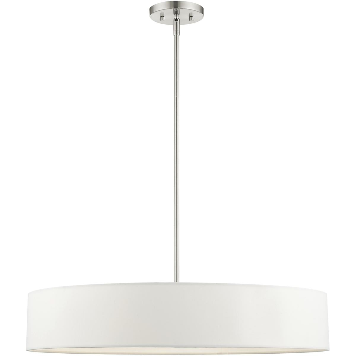 5 Light Brushed Nickel Chandelier with Hand Crafted Off White Fabric Hardback Shade