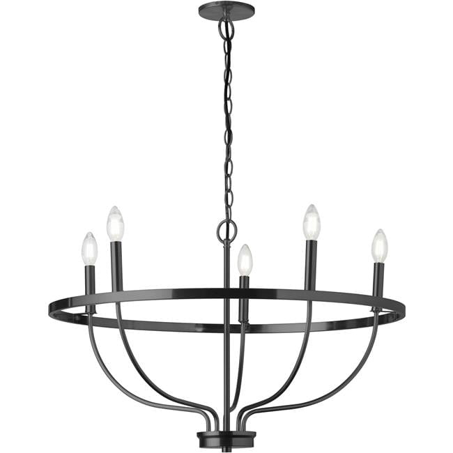 5 Light Incandescent Chandelier, Matte Black