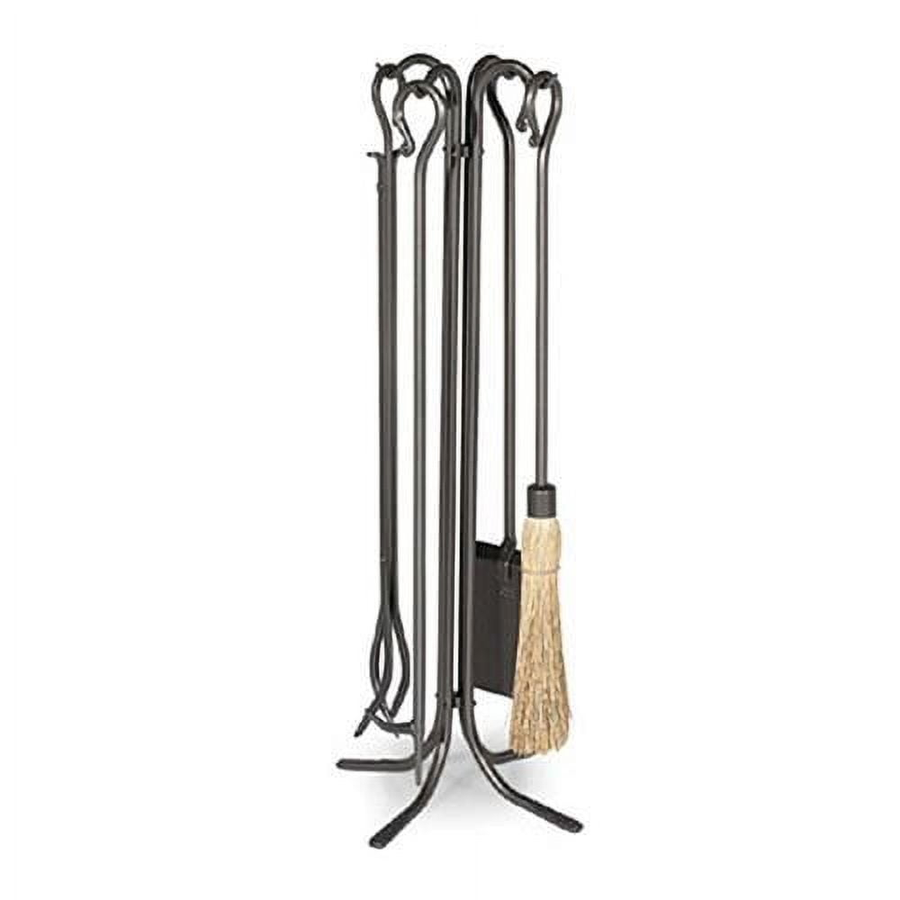 5 Pc Hand-Forged Fireplace Tools w Stand in Iron Finish