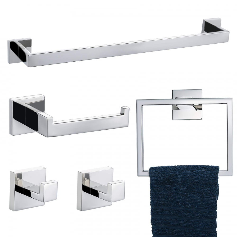 5-Piece Bathroom Hardware Accessories Set, 23.6" Towel Bar Towel Rack Sets Modern Towel Ring Kit Stainless Steel Wall Mounted (Chrome)