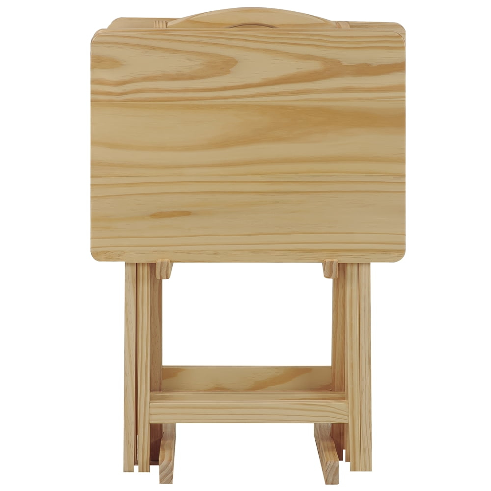5 Piece TV Tray Table Set in Natural (4 Trays, 1 Stand)