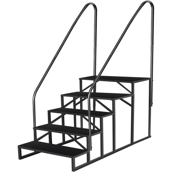 Tcbosik RV Steps with Handrail, 5 Steps Ladder Hot Tub Steps, Portable Stairs Step with Anti-Slip Panel, Heavy Duty Metal Mobile Home Stairs for Outdoor RV Step, Camper Trailer, Black