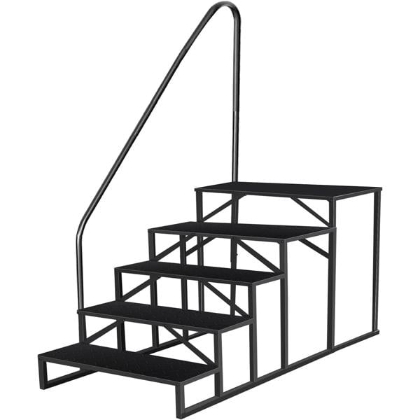 Tcbosik RV Steps with Handrail, 5 Steps Ladder Hot Tub Steps, Portable Stairs Step with Anti-Slip Panel, Heavy Duty Metal Mobile Home Stairs for Outdoor RV Step, Camper Trailer, Black