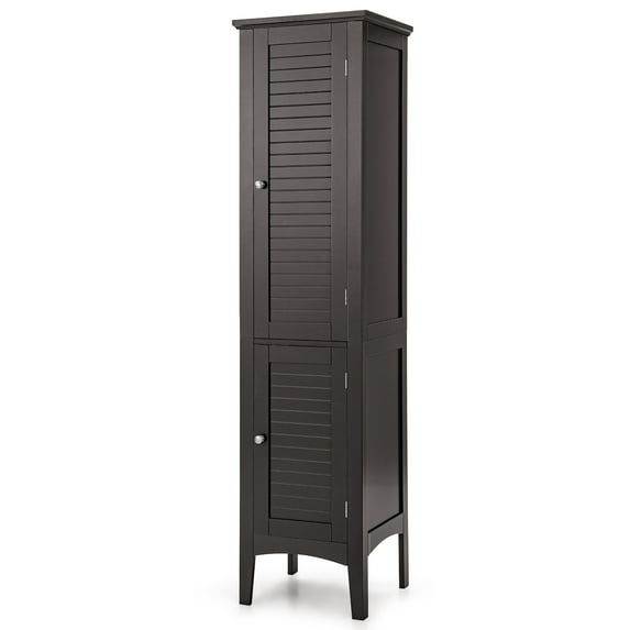 5 Tier  Freestanding Tower Cabinet Tall Bathroom Storage Cabinet Brown