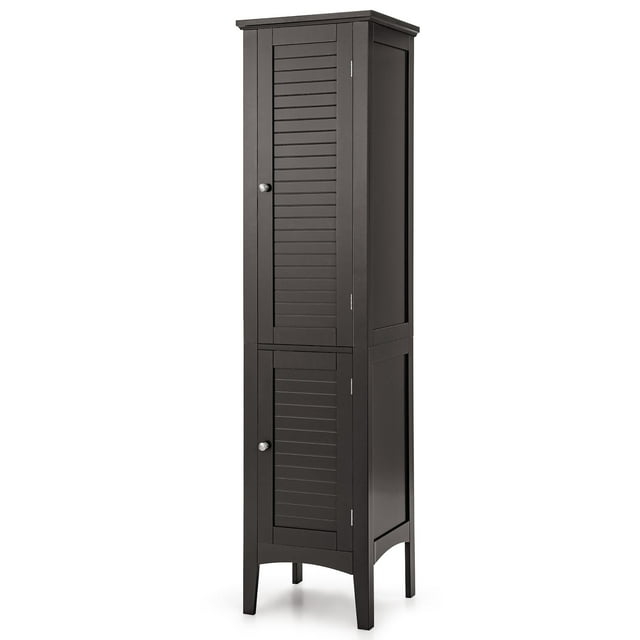 5 Tier  Freestanding Tower Cabinet Tall Bathroom Storage Cabinet Brown