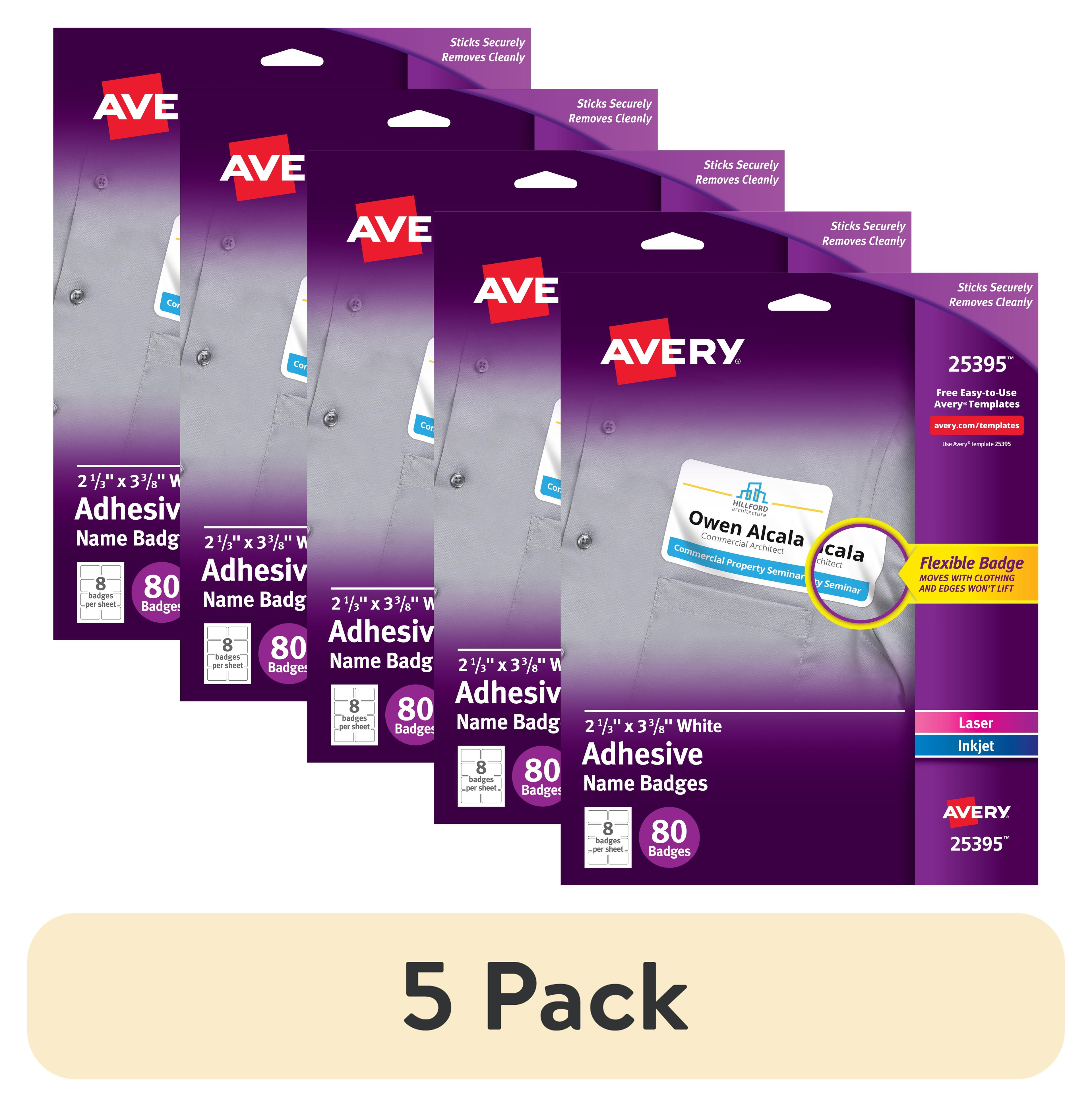 Avery Name Badge Labels, 2-1/3" x 3-3/8", Film, White, Adhesive, Laser/Inkjet, 80 Badges (25395)