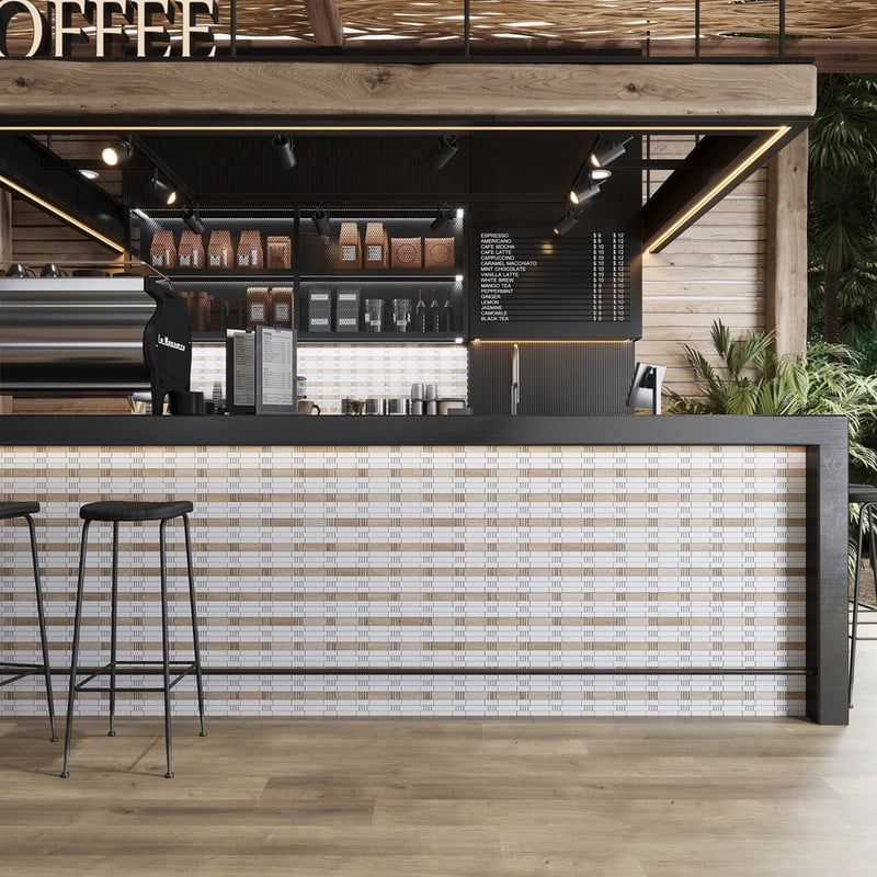 5 pack Beige and White 12 in. x 12 in. Bamboo Polished Marble Mosaic Floor and Wall Tile (5.00 sq. ft./Case)