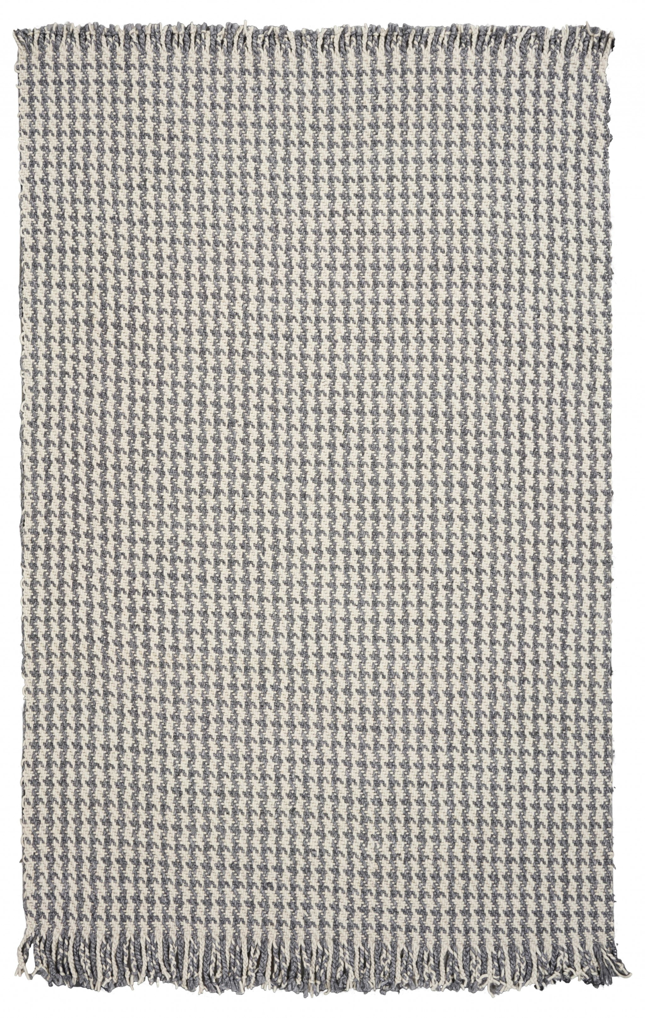 5' x 8' Ivory or Grey Plaid Knitted Wool Indoor Area Rug with Fringe