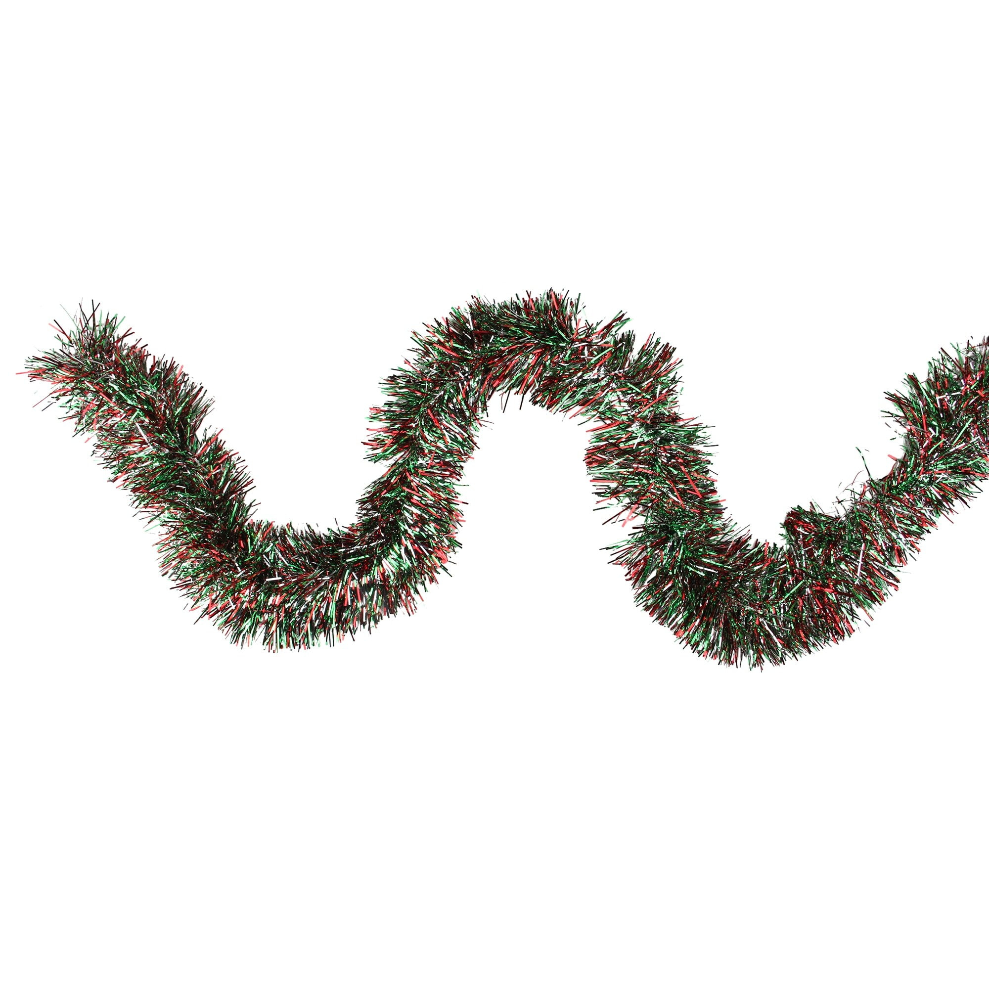 50' x 4' Wide Cut Tinsel Christmas Garland - Unlit Shiny Silver Red and Green